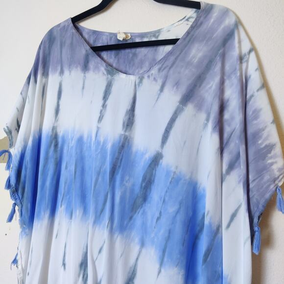 Surf Gypsy Blue Tassel Tie Dye Lightweight Sheer Swim Cover Up Tunic Small Boho - Picture 3 of 12